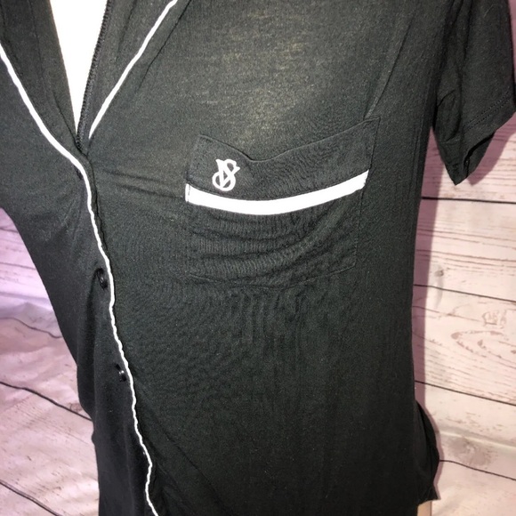 Victorias Secret Sleep Shirt Top Only Short Sleeve Soft Button Up Size XS BLack - Picture 2 of 9